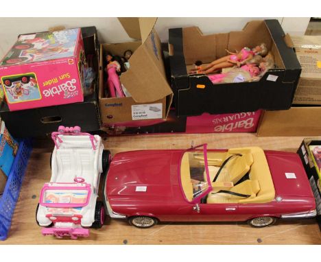 A large quantity of Mattel Barbie figures and accessories, to include the Barbie Sunrider, Jaguar XJS etc