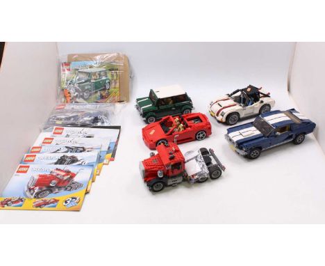 A selection of various constructed Lego kits to include No. 10265 Ford Mustang, No. 10242 Mini, together with the No., 4993 L