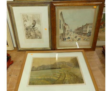After John Austin - Cock Street, Hitchin, Herts, colour engraving; William Russell Flint signed print; Michael Carlo - Februa