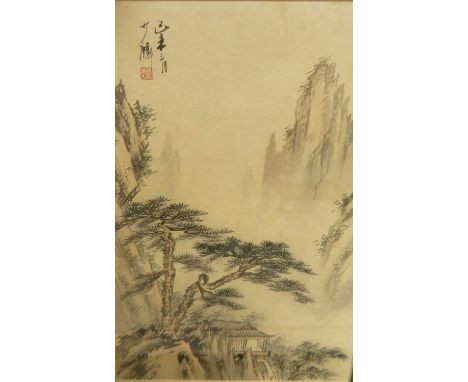 A matched set of four Chinese landscape watercolours on silk, each with studio seal, mid-20th century