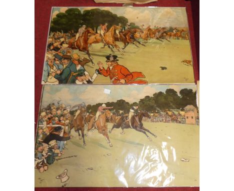 Assorted sporting prints, to include Cecil Aldin, a David Gower pencil sketch etc, all loose 