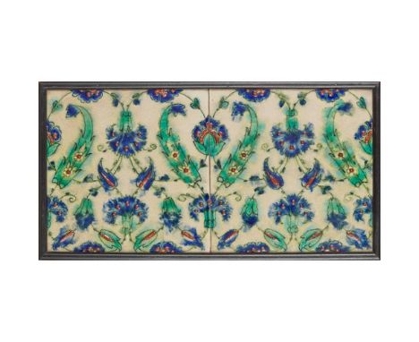 PILKINGTON’S TILE & POTTERY CO. 'PERSIAN' TWO-TILE PANEL, CIRCA 1900 glazed earthenware, framedDimensions:each tile 22.5cm sq