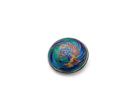 ENGLISH ARTS &amp; CRAFTS BROOCH, DATED 1917 wite metal and cloisonne enamel, applied wire makers marks verso CES/ 1917Dimens