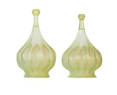ATTRIBUTED TO JAMES POWELL &amp; SONS, WHITEFRIARS TWO LIGHT  SHADES, CIRCA 1890 opalescent glassDimensions:tallest 22.5cm hi