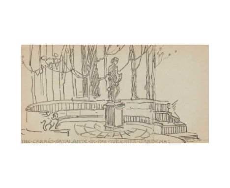 JESSIE MARION KING (1875-1949) 'THE CARRÉS D'ATALANTE IN THE TUILERIES GARDENS' pen and ink on paper, initialled lower right 