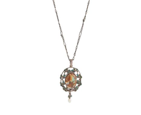 JESSIE MARION KING (1875-1949) FOR LIBERTY &amp; CO., LONDON ARTS &amp; CRAFTS PENDANT NECKLACE, CIRCA 1900 white metal, enam