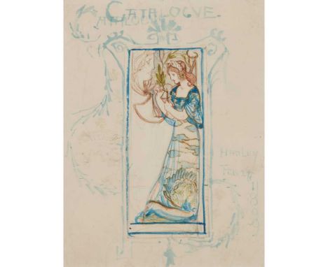 § LÉON-VICTOR SOLON (1872-1957) CATALOGUE COVER DESIGN, 1899 pencil, pen and watercolour on paper, 18.5cm x 13.5cm; together 
