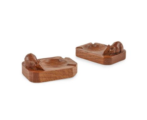 ROBERT 'MOUSEMAN' THOMPSON (1876-1955) MATCHED PAIR OF ASHTRAYS, 1940S AND 1970S oak, each with carved mouse signatureDimensi