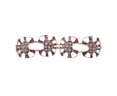 § NORMAN GRANT (1943-2017) 'MICROSCOPIC PLANT CROSS SECTION' SERIES BRACELET,  1973-4 silver and enamel, stamped NG, hallmark