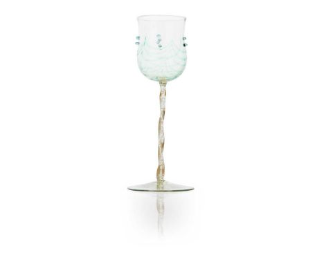 HARRY POWELL (1853-1922) FOR JAMES POWELL &amp; SONS, WHITEFRIARS RARE WINE GLASS, CIRCA 1904 coloured glass with aventurine 