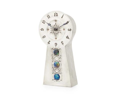 LIBERTY &amp; CO., LONDON 'TUDRIC' CLOCK, MODEL NO. 0382, CIRCA 1902-5 pewter and enamel, stamped under base TUDRIC 0382Dimen