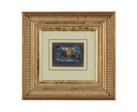 MARY AGNES MASSIE (1883-?) ARTS AND CRAFTS PLAQUE, CIRCA 1910 enamel, framed, with applied leather panel verso faintly inscri