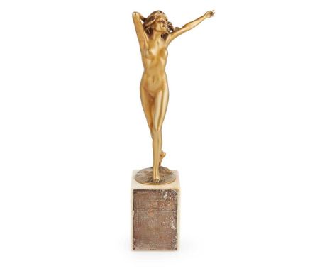 ‡ ‡ OTTO POERTZEL (1876-1963) ART DECO FIGURE, CIRCA 1925 gilt-bronze, applied white metal trophy plaque, raised on a marble 