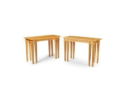 DAVID LINLEY, LONDON PAIR OF CONSOLE TABLES, CONTEMPORARY inlaid sycamore, each stamped LINLEY Dimensions:115cm wide, 80cm hi