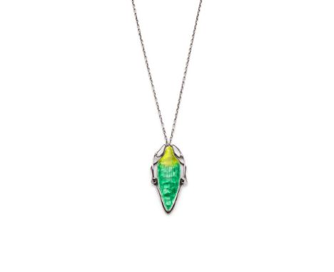 NEWLYN SCHOOL PENDANT, CIRCA 1900 white metal and enamel, with fine link chain, stamped NEWLYN/ ENAMELDimensions:4.7cm long