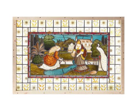 DANIEL COTTIER (1837-1891) FOR COTTIER &amp; CO. AESTHETIC MOVEMENT STAINED GLASS PANEL, CIRCA 1870-75 stained painted and le