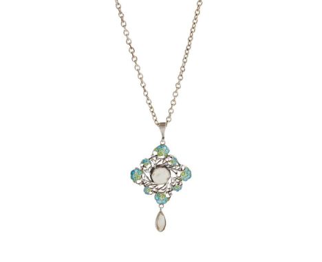 JESSIE MARION KING (1875-1949) FOR LIBERTY &amp; CO., LONDON ARTS &amp; CRAFTS PENDANT NECKLACE, CIRCA 1900 white metal, enam