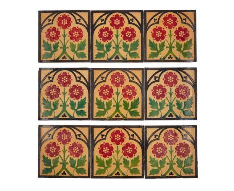 A.W.N. PUGIN (1812-1852) MINTON, HOLLINS &amp; CO., STOKE-ON-TRENT GROUP OF NINE GOTHIC REVIVAL TILES, CIRCA 1860 glazed eart