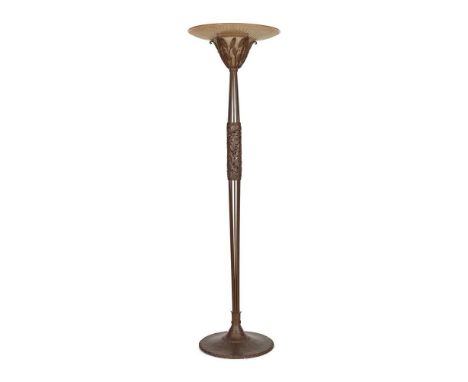 LOUIS KATONA (1850-1933) AND DAUM FRÈRES, NANCY FLOOR LAMP, CIRCA 1930 wrought iron and acid-etched glass, stamped L KATONA, 