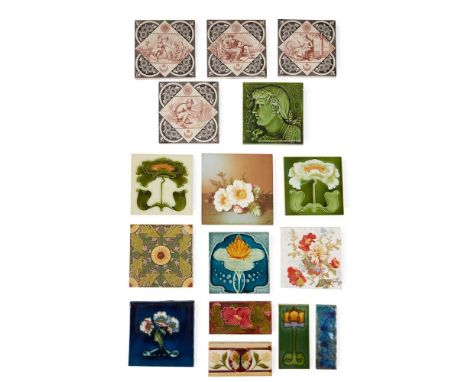 ENGLISH GROUP OF AESTHETIC MOVEMENT TILES, CIRCA 1880 comprising FOUR T&amp;R BOOTE TILES, Ages of Man; CHARLOTTE LOHR FOR MI