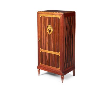 FRENCH ART DECO SIDE CABINET, CIRCA 1925 coromandel, marquetry inlaid with specimen woods and mother-of-pearl, with key Dimen