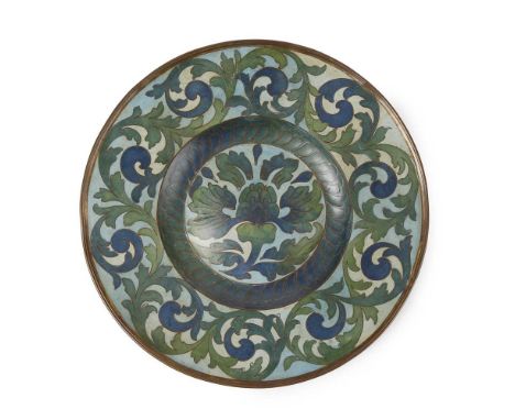 CLEMENT HEATON (1861-1940) CHARGER, 1895-1906 cloisonné copper and enamel, marked to reverse CHATOYANT ENAMEL Dimensions:42.5