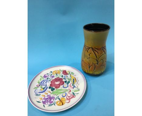 A Poole pottery vase and a plate