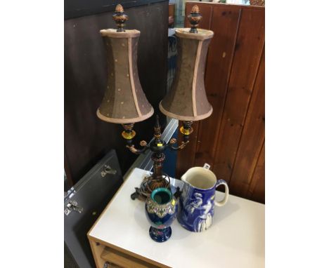 A Losol ware vase, 'Magnolia' pattern, a water jug and a two branch table lamp