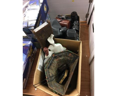 Two boxes of assorted, to include a hopper and cameras etc.