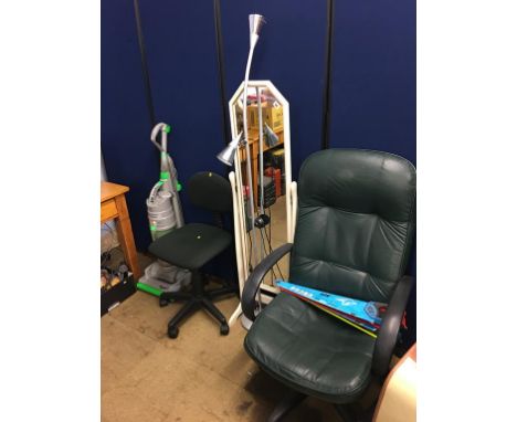 Two office chairs and a lamp etc.