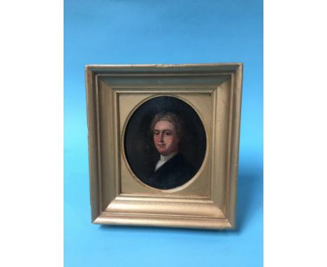 Oil on board, miniature portrait of a Gentleman, bears label verso, Sir Paul Laethuen
