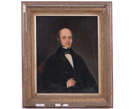 19th century English School,
oil on canvas, half length portrait of a gentleman, unsigned, 17" x 13.25", framed.