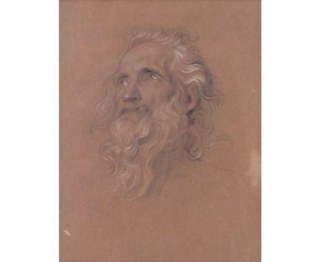 Old Master charcoal/chalk drawing, head of St. Peter, unsigned, 13" x 10", framed.