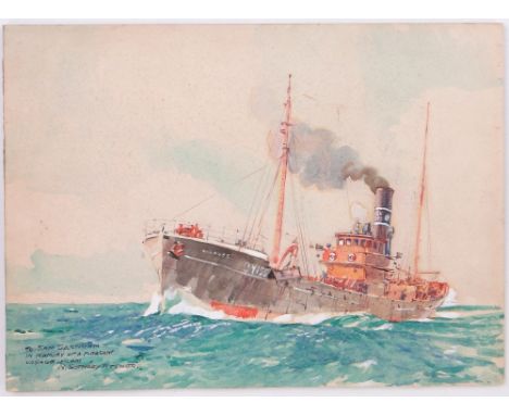 Neville Sotheby Pitcher,
watercolour, cargo boat off the coast, signed, 10.5" x 14", unframed.