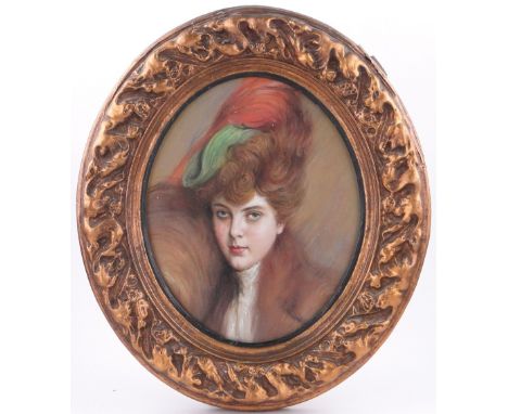 Oil on canvas laid on board, head and shoulders portrait of a woman, unsigned, 17" x 14", framed.