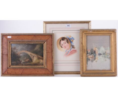 W Warman,
watercolour, portrait of a woman, 7.5" x 6.5", together with other paintings and prints, various artists, framed, (