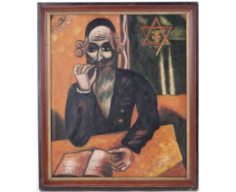 Oil on canvas, modernist portrait of a Rabbi, unsigned, 23" x 19", framed.
