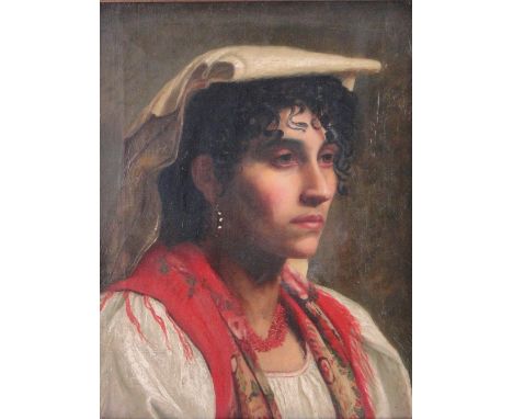 19th century oil on canvas, portrait of an Italian woman, unsigned, 18" x 14", framed.