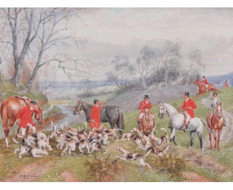 Cecil Vernon,
watercolour, fox hunting scene, signed, 6.5" x 8", framed.