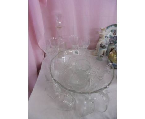 A good Victorian decanter, a punch bowl set and various glasses.