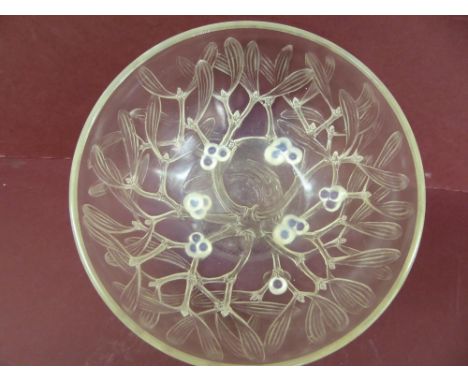 R. Lalique, France opalescent glass bowl with "Gui" mistletoe decoration, signed to centre, diameter 20.5cm, Ht. 8.5cm, circa