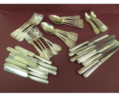 Set of German .800 silver fiddle pattern set of flatware consisting of twelve table spoons, twelve table forks, twelve teaspo