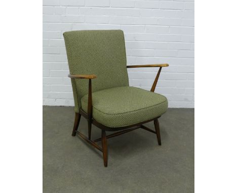 An Ercol dark elm upholstered open armchair, 68 x 81cm.