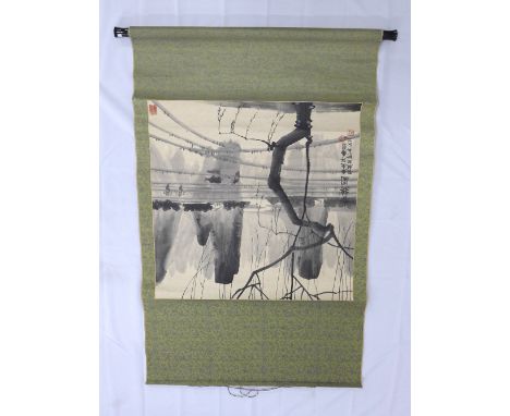 Chinese / Japanese black and white scroll, 120 x 86cm.