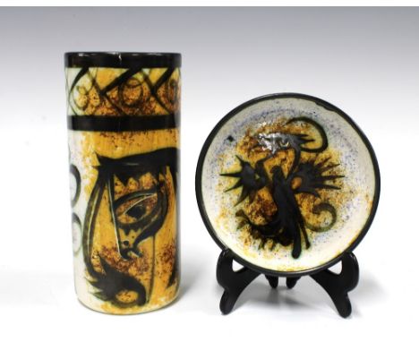 Celtic Pottery Newlyn vase, 17cm, together with a small Celtic Pottery dish (2) (vase a/f)