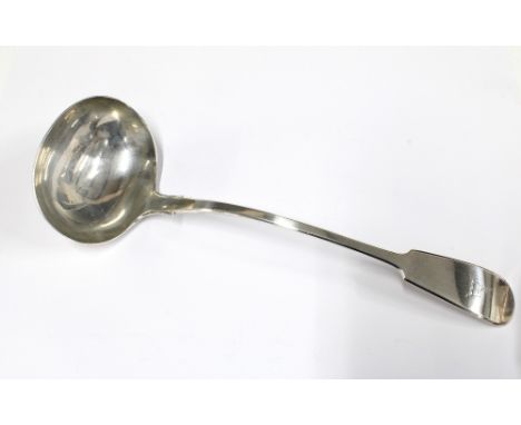 William Iv silver ladle, John Walton, Newcastle 1833 with engraved crest, 34cm long