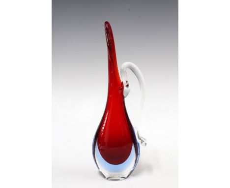 Murano Sommerso red glass carafe, remnants of paper label to base, 26cm