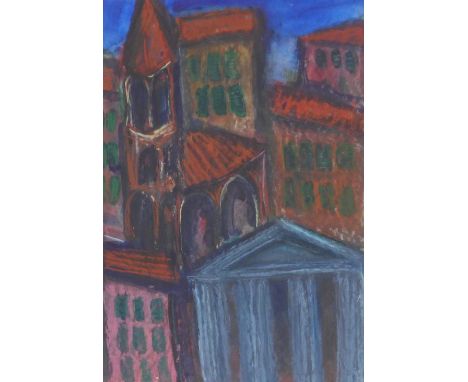 CLAUDIA PETRETTI (SCOTTISH b. 1965), SANT' EUSTORGIO, signed mixed media on paper, framed under glass, 24 x 35cm
