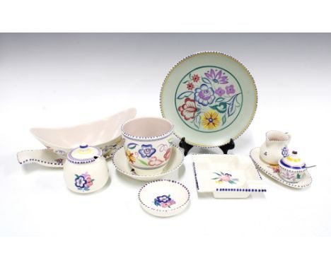 Collection of vintage Poole 'Traditional Ware' patterned pottery, including a plate 23cm, two sugar bowls and a cream jug, as