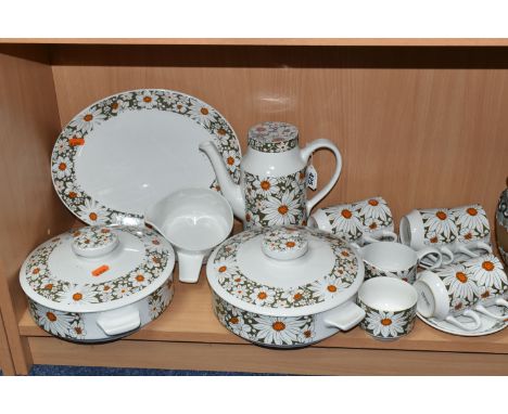 EIGHTEEN PIECES OF MIDWINTER POTTERY 'MICHAELMAS' PATTERN COFFEE AND DINNER WARES, designed by Jessie Tait, on the Fine shape